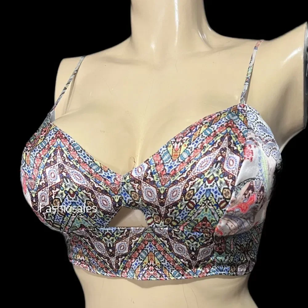 Victoria's Secret Multicolor Patterned Longline Bralette 100% Silk